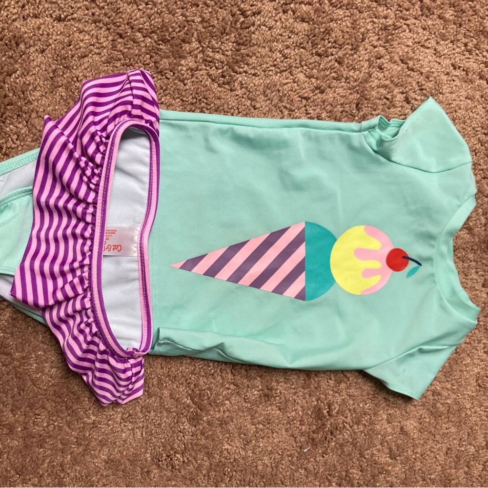 Cat & Jack Mint and Purple 2-piece swimsuit with ice cream cone